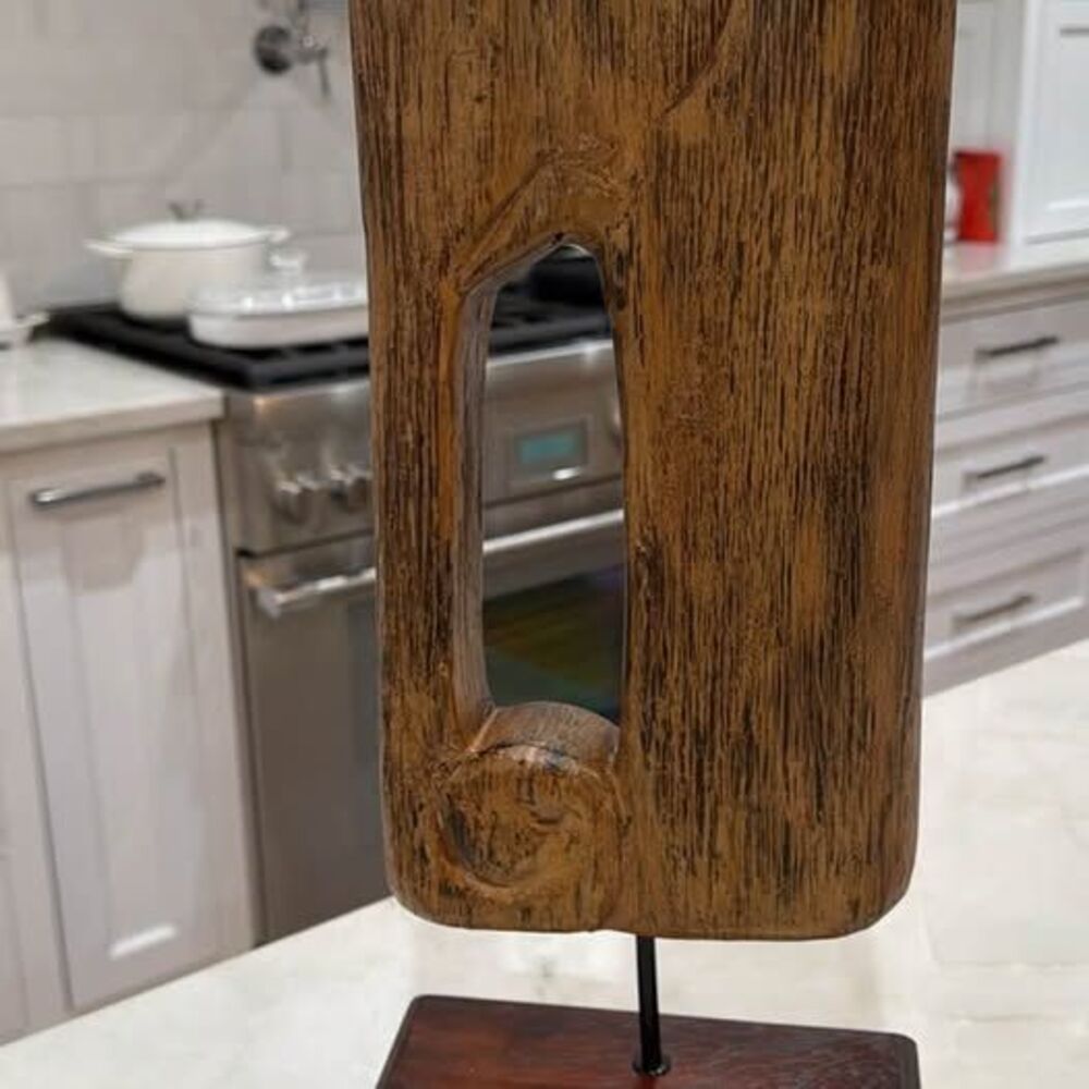 Mid Century Modern Brutalist Wooden Statue Base Decor Handcrafted Elephant Art